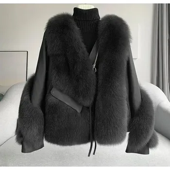 Dámský křivák Kožená dámská bunda ovčí kůže s pravou kožešinou Barva: Tmavě Šedá, Velikost: S