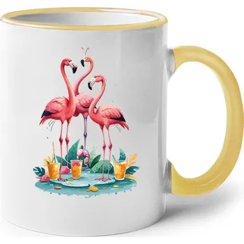 Keramický hrnek Plameňák, Barva Žlutá, Velikost 330 ml, Canvas Keramický hrnek s barevným uchem Bezvatriko.cz 2694