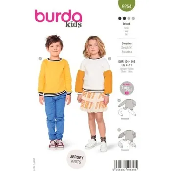 Volný čas Střih Burda číslo 9254 na dívčí a chlapeckou mikinu -