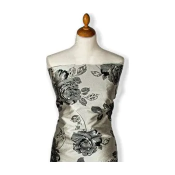 Metráž - Brokát Pes ČERNOSTŘÍBRNÝ KVĚT BC61446121 - Černostříbrná, 155cm