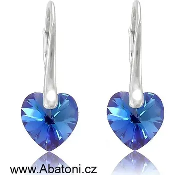 Náušnice Swarovski Elements Heart krystal 10mm - Stříbrné náušnice visací modré srdce, srdíčka 31012.4 Sapphire (modrá královská)