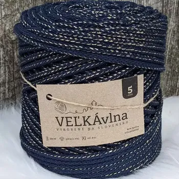 Příze Velká vlna Špagát 5mm Safír se zlatým lurexem (Špagátová příze 5mm Safír se zlatem)