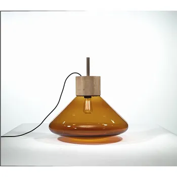 Stojací lampa Brokis Muffins Wood PC852, 1xE27 Povrch Montury: dub evropský - surový, Barva skla: Amber - transparentní sklo