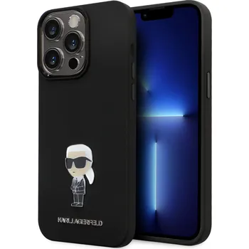 Pouzdro na mobilní telefon Karl Lagerfeld Liquid Silicone Metal Ikonik Zadní Kryt pro iPhone 15 Pro Max černý