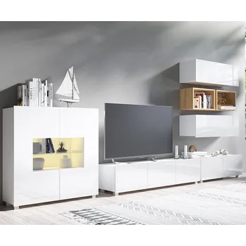 Obývací stěna Obývací stěna CALABRINI b | 350 cm | 7 dílů Y | bílá lesk