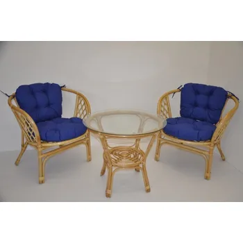 Sedací souprava Axin Trading1 Ratanová sedací souprava Bahama malá medová polstry tmavě modrý melír