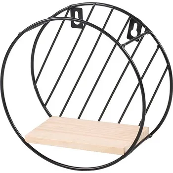 police DOCHTMANN Nástěnná police kulatá 19 × 8 cm, kov, dřevo, černá