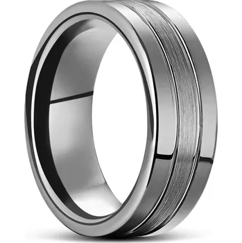 Prsten Terra | 8mm wolframový prsten s dvojitou drážkou stříbrné barvy - Lucleon