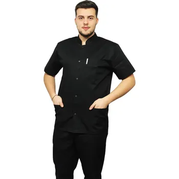 Zdravotnický oděv Černý kuchařský rondon - krátký rukáv - pánský | drinuniforma.cz