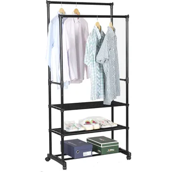 police Dvouřadý věšák s policemi, černá, TIRUS