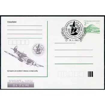 Poštovní známka Českosloveská pošta (1992) CDV 239 - 2 Kčs (zelená) - Hora Říp, přítisk Memorial Air Show 1993