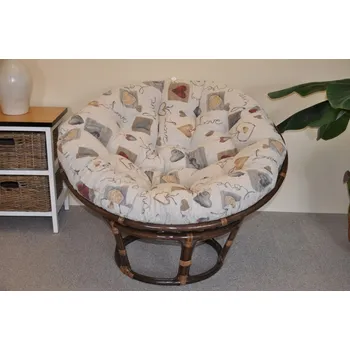 Papasan Nábytek PEGAS Ratanový papasan 110 cm hnědý polstr motiv srdce LOVE