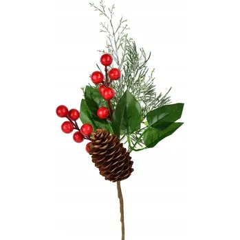 Vánoční dekorace Větvička s bezinkou a šiškou 25 cm