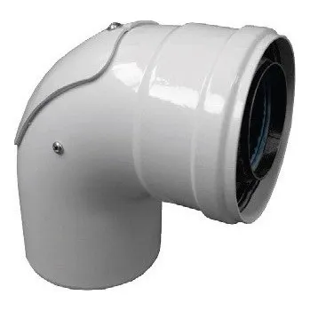 Kouřovod Koleno s revizním otvorem DN60/100, 90°, bílá - Al-koncentrické