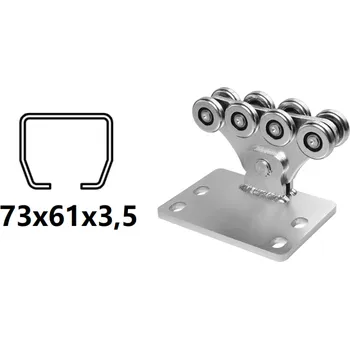 CAIS Vozík pro C-profil 73x61x3,5 mm, 8 válečků, odsazený, pro posuvné brány na svahu SPEED SK