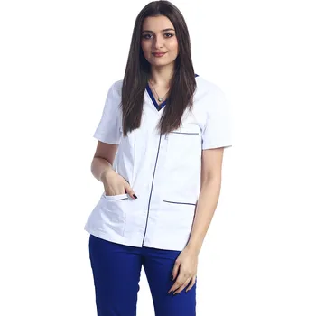 Zdravotnický oděv Bílá zdravotnická halenka - modrý lem - dámská |drinuniforma.cz