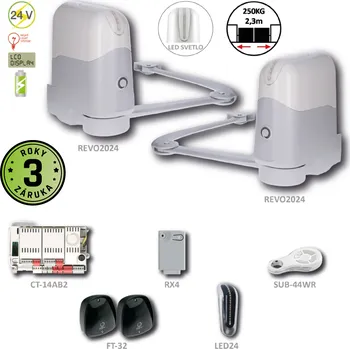 Pohon brány REVOKIT pro dvoukřídlou bránu do 2,3 m/kř., 1x REVO2024, 1x REVO2024S, 1x LED24, 2x SUB-44WR, 1x CT-14A, 1x RX4, 1pár FT-32