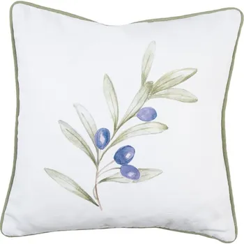 Dekorativní polštářek Bílý povlak na polštář s motivem olivové větvičky Olive Fields – 40x40 cm
