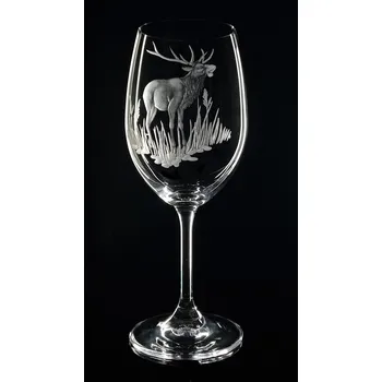 Sklenice sklenice na víno 350ml 1ks s jelenem - ručně ryté (broušené) dárková krabička