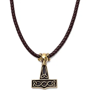 Náhrdelník Hnědý kožený náhrdelník vlk zlaté barvy - Fort Tempus