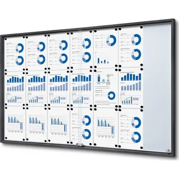 Interiérová vitrína 21x A4 SLIM, posuvné dveře, plech. Záda Antracit