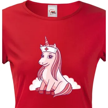 Dámské tričko Dámské tričko Unicorn nurse, Barva Červená, Velikost L, Canvas Dámské tričko s krátkým rukávem Bezvatriko.cz 2712