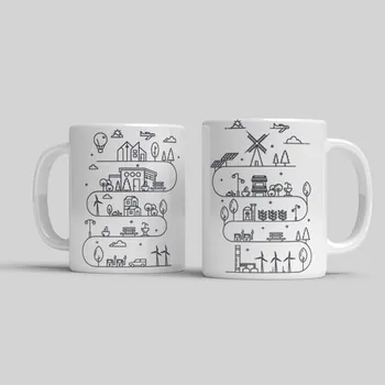 Hrnek Město Line Art - Oranžová