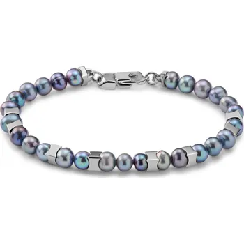 Náramek Ocata | Náramek stříbrné barvy s&nbsp;černou perlou - Lucleon