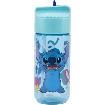Láhev STOR Plastová láhev s výsuvným brčkem Lilo & Stitch, Transparent Tritan, 430ml, 75036
