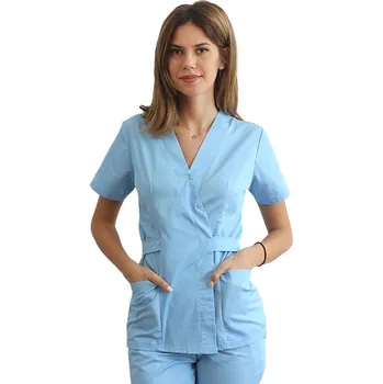 Zdravotnický oděv Modrá zdravotnická halenka - pásek - dámská | drinuniforma.cz