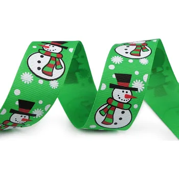 Stuha Vánoční rypsová stuha sněhulák šíře 25 mm 2 zelená