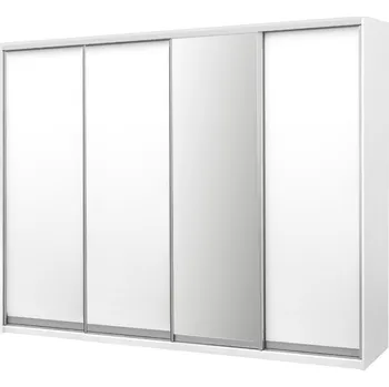 Šatní skříň Skříň 4D 2700x600x2400, 3 DTD + 1 zrcadlo, bílá