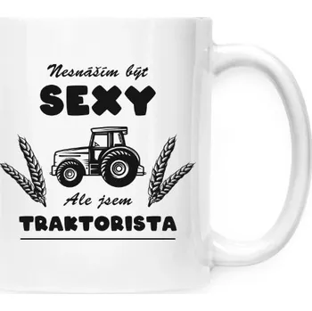 Hrnek malý bílý s potiskem Sexy traktorista