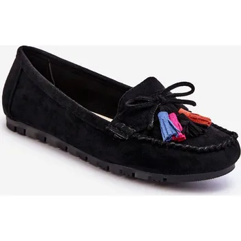 Dámské mokasíny Semišové Mokasíny S Mašlí A Třásněmi Dorine Barva: Černá, Velikost: 37