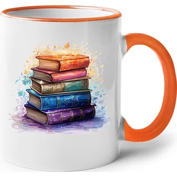 Keramický hrnek Knihy, Barva Oranžová, Velikost 330 ml, Canvas Keramický hrnek s barevným uchem Bezvatriko.cz 2736