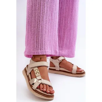 Dámské sandále Zazoo 50103 Dámské Kožené Sandály Na Platformě Barva: Béžová, Velikost: 37