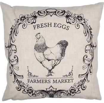Dekorativní polštářek Béžový povlak na polštář se slepičkou a nápisem Farmers Market – 45x45 cm