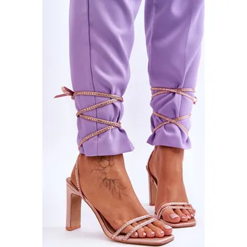 Dámské sandále Elegantní vázané sandály s kamínky Nessy Barva: Béžová, Velikost: 39