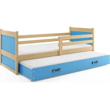 Postel BMS GROUP Dětská postel Rico - 2 osoby, 90x200 s výsuvnou přistýlkou bez matrace – Borovice, Modrá, Modrá