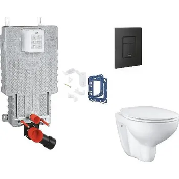 WC sada Grohe Uniset - Set předstěnové instalace, klozetu, sedátka SoftClose, tlačítka Even a sady pro vhazování tablet, phantom black SANI15BB5113