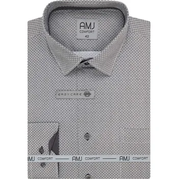 Pánská košile Pánská košile AMJ bavlněná, šedá kostičkovaná VDSBR1392, dlouhý rukáv, slim fit, vel. 43