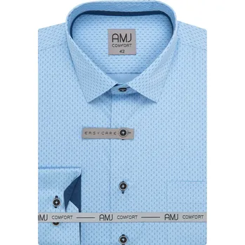 Pánská košile Pánská košile AMJ bavlněná, světle modrá s vlnkami a tečkami VDSBR1421, dlouhý rukáv, slim fit, vel. 40