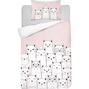 Povlečení Bavlněné povlečení do postýlky Kočičky růžová 100x135+40x60