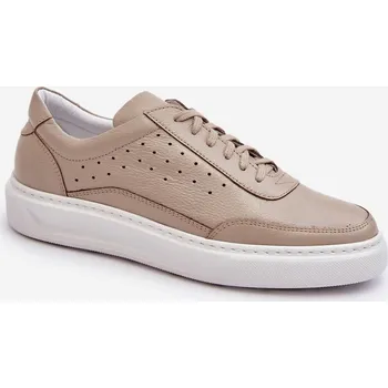 Pánská běžecká obuv Pánské kožené sportovní boty Zazoo 1544 Barva: Béžová, Velikost: 40