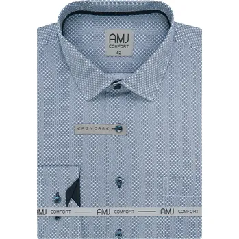 Pánská košile Pánská košile AMJ bavlněná, modrá kostičkovaná VDSBR1391, dlouhý rukáv, slim fit, vel. 44
