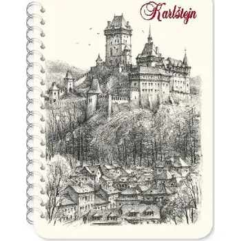 Zápisník Dárkový blok na spirále s tužkou, nelinkovaný - Karlštejn - 110x150 mm - Karel Stolař