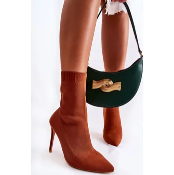 Dámské kozačky Dámské Vysoké Kozačky S Ponožkou Na Podpatku Luisell Barva: Béžová, Velikost: 41