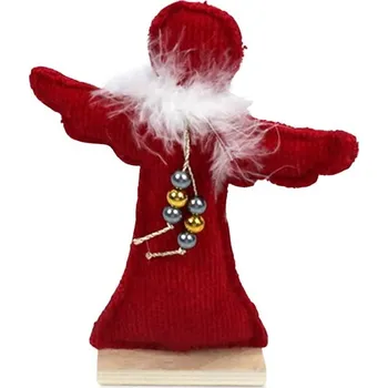 Vánoční dekorace Dekorace filc 155X205mm Anděl na postavení s korálky, červená, bílá 43 gram