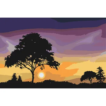 Malování podle čísel - Příroda při západu slunce Velikost: 40x60cm, Rámování: Pouze srolované plátno