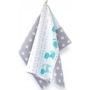 Utěrka Utěrka KOČKY šedá-tyrkýs - 50 x 70 cm